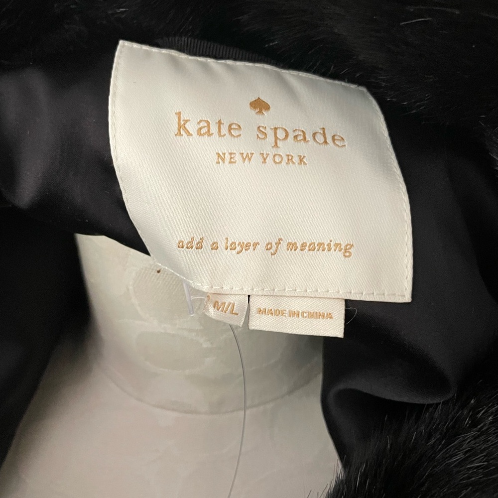 NWT Kate Spade M/L Black Faux Fur Poncho Cape Jacket $598 so Audrey Hepburn - Picture 9 of 11